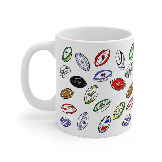 Rugby mug,  coffee cup, Sporty gift, White ceramic mug with print on my hand illustration