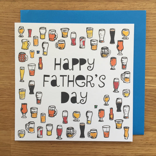Funny Father’s Day Card for Beer Lovers – Hand-Drawn Beer Card for Dad – Humorous Greeting Card for Dad