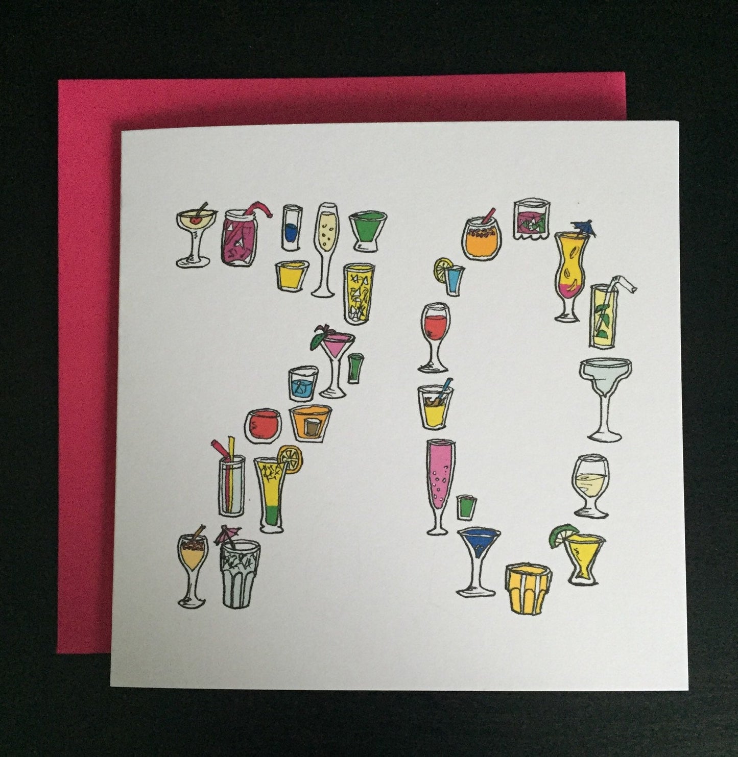 70th birthday card, 70 seventy seventh cocktail card