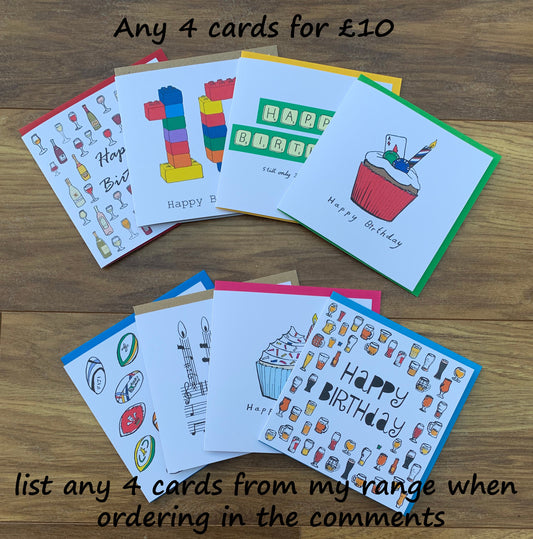Any 4 cards for greeting cards. Pack of birthday card.