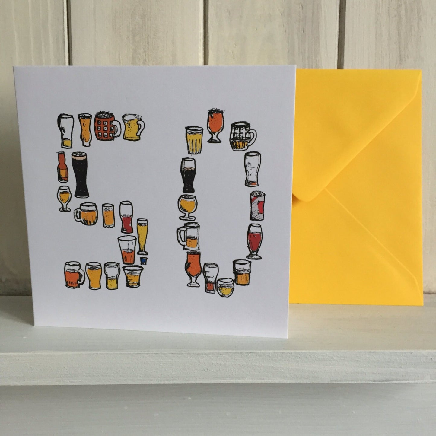 50th Birthday Card for Beer Lovers – 50 Hand-Drawn Milestone Card – Brew Lover Greeting for Him, male, man