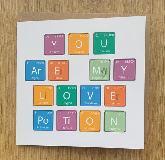 Valentines card, Valentine’s Day card, periodic table, scientist, dr, nurse, pharmacist,  him, her, love potion